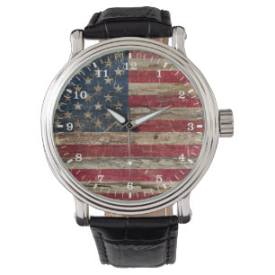 Hölzerne Vintage amerikanische Flagge Armbanduhr
