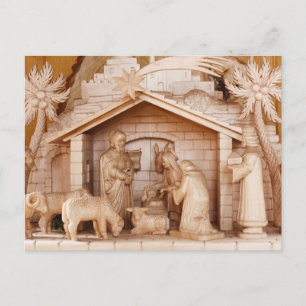 Hölzerne Weihnachts-Krippenszene Postkarte