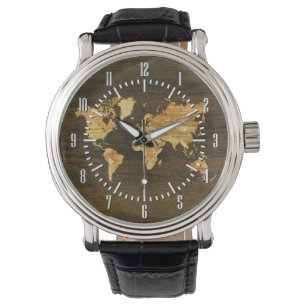 Hölzerne Weltkarte Armbanduhr