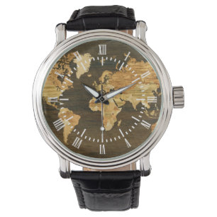 Hölzerne Weltkarte Armbanduhr