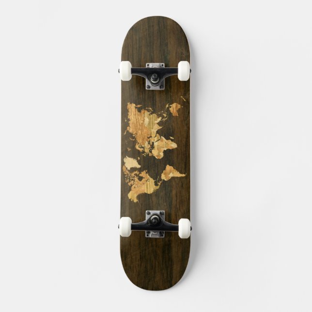 Hölzerne Weltkarte Skateboard (Vorderseite)