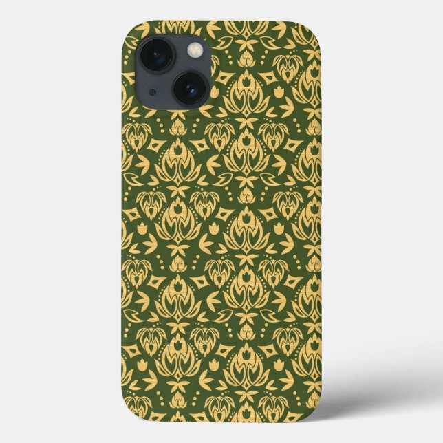 Hölzerner Blumendamastmusterhintergrund Case-Mate iPhone Hülle (Rückseite)