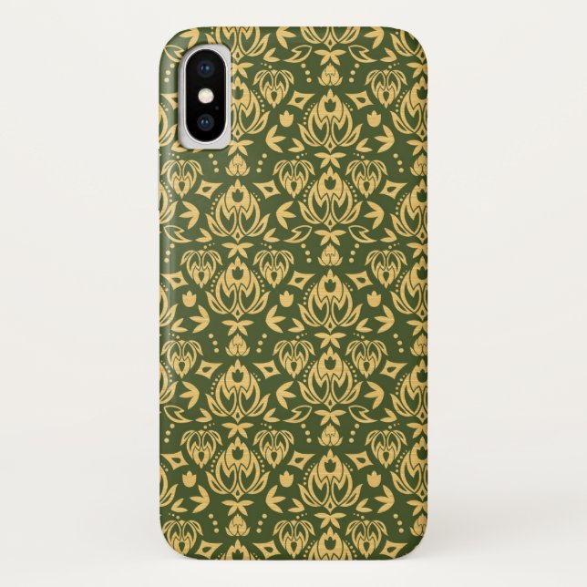 Hölzerner Blumendamastmusterhintergrund Case-Mate iPhone Hülle (Rückseite)