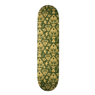 Hölzerner Blumendamastmusterhintergrund Skateboard