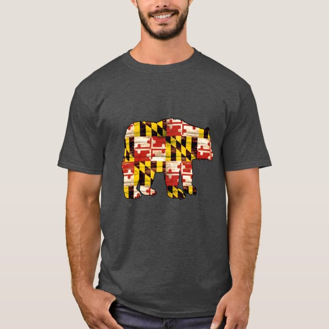 Hölzerner Maryland-Flaggenbär T-Shirt (Vorderseite)
