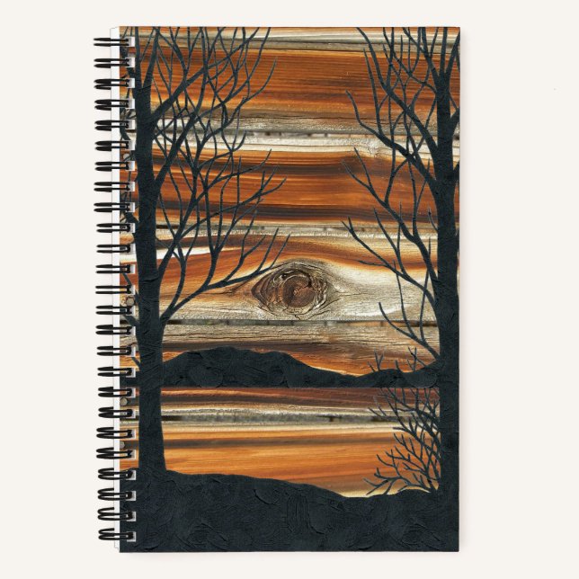 Hölzerner Sonnenuntergang Notizbuch (Vorderseite)