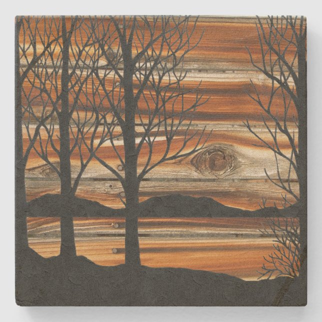 Hölzerner Sonnenuntergang Steinuntersetzer (Vorderseite)