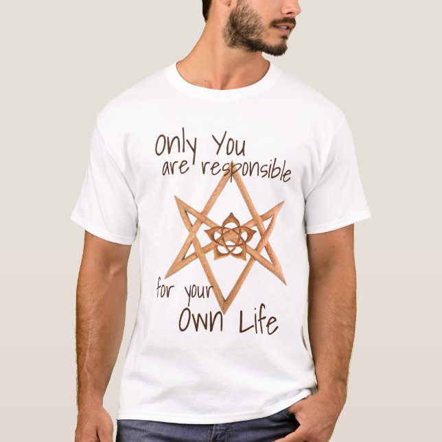 Hölzerner Unicursal Hexagram und Lotus T-Shirt (Vorderseite)