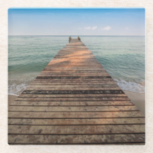 Hölzerner Weg-Weg und Meer im Sommer Glasuntersetzer