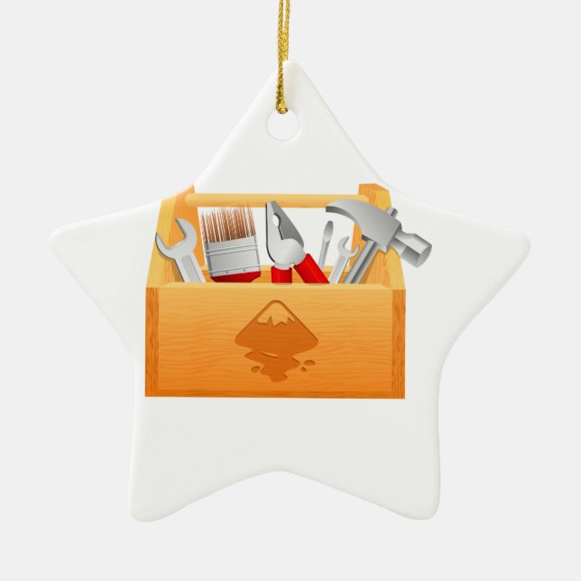 Hölzerner Werkzeugkasten mit Werkzeugen Keramikornament (Vorne)