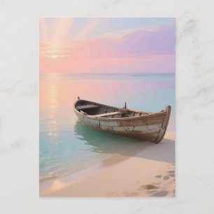 Hölzernes Boot Tropischer Sonnenuntergang Strand Postkarte