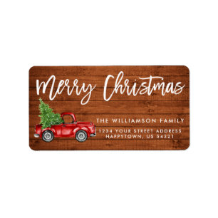 Hölzernes Bürsten-Skript-Vintages LKW-Weihnachten Adressaufkleber