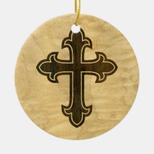 Hölzernes christliches queres liliengeschmücktes keramik ornament