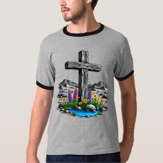 Holzernes Kreuz im lebendigen Wasser der Wüste T-Shirt