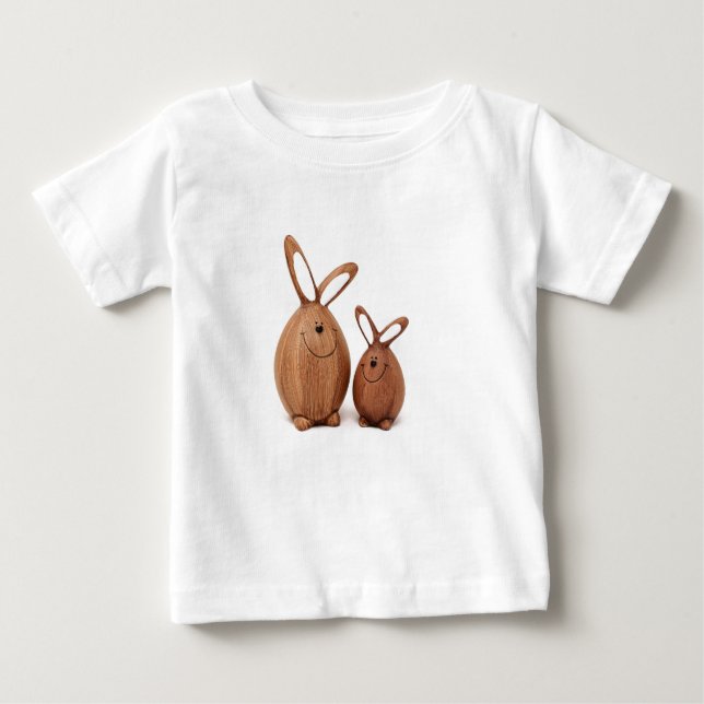 Hölzernes niedliches Osterkaninchen Baby T-shirt (Vorderseite)