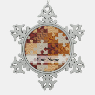 Hölzernes Puzzle Schneeflocken Zinn-Ornament