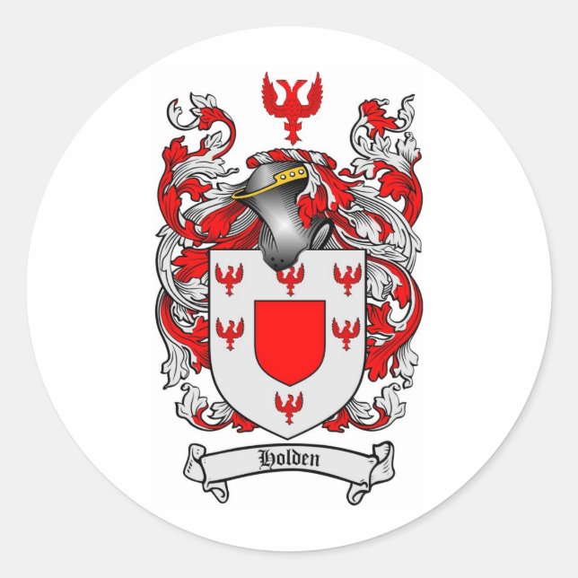 HOLZES FAMILIENWAPPEN - HOLZKOPF VON WAFFEN RUNDER AUFKLEBER (Vorderseite)