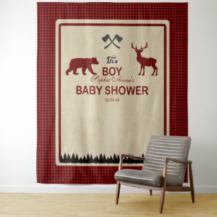Holzfäller Roter Büffel Baby Shower Hintergrund Wandteppich