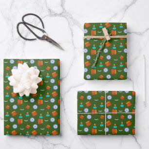 Holzfällerausrüstung Muster Baumstumpf Grün Geschenkpapier Set