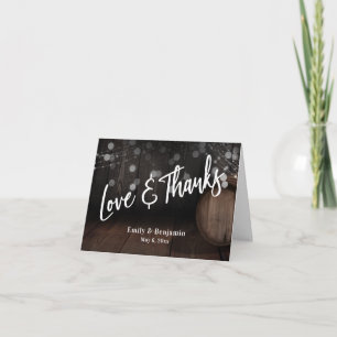 Holzfass mit Lichterkette "Casual Love & Thanks" Dankeskarte