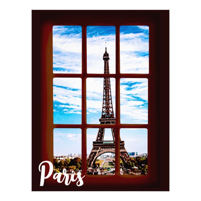 Holzfenster mit Blick auf den Eiffelturm, Paris Fotodruck (Vorne)