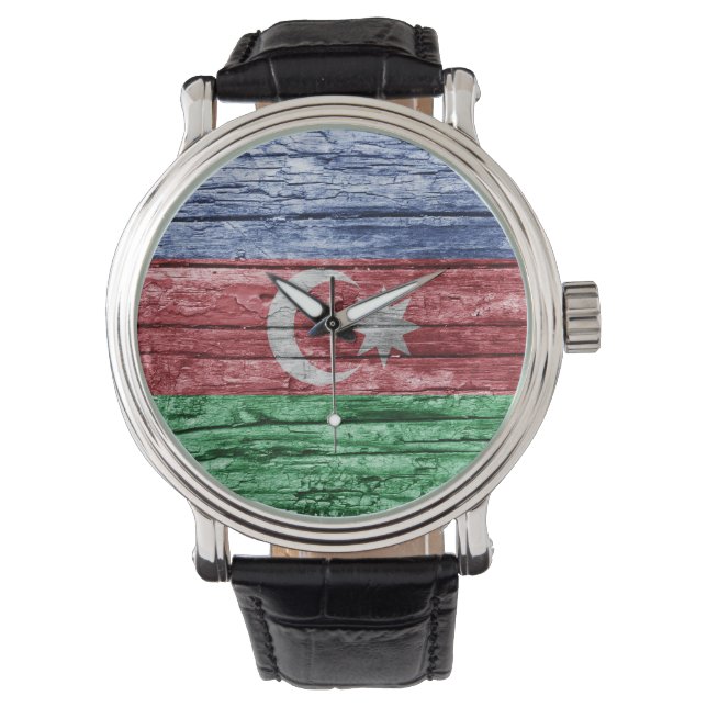 Holzflagge Aserbaidschans Armbanduhr (Vorderseite)