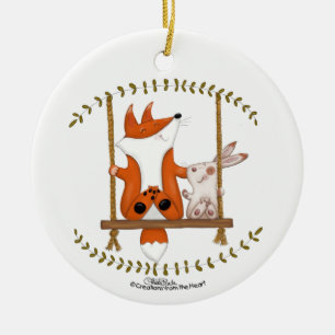 Holzfuchs und Sonnenschwung Keramik Ornament