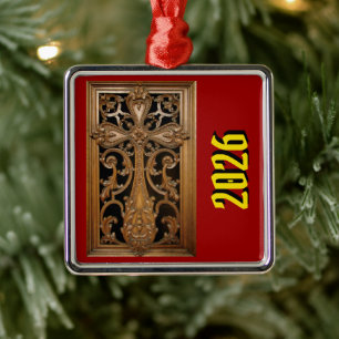 Holzgeschnitztes Kreuz-Ornament Silbernes Ornament