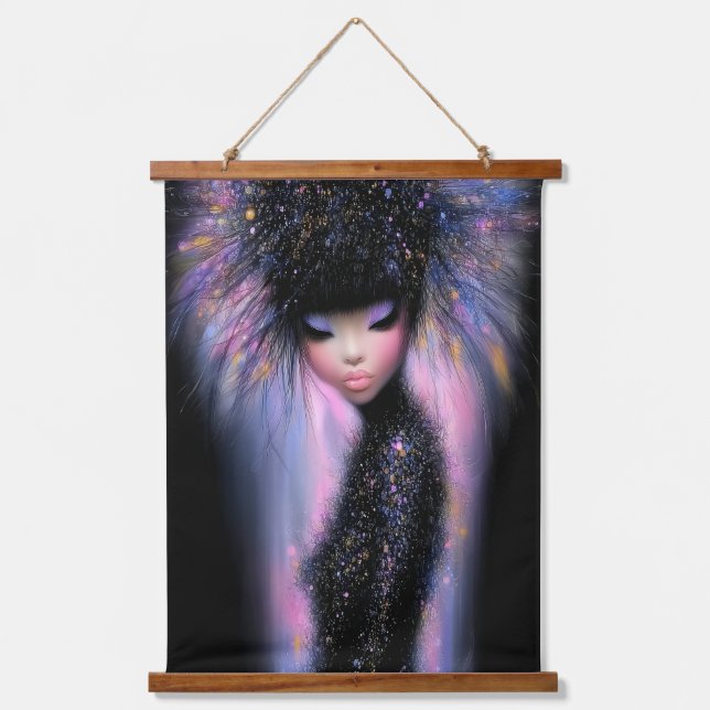 Holzgetöpte Tapete Kosmische Diva Stellar Glow Wandteppich Mit Holzrahmen (Vorderseite)