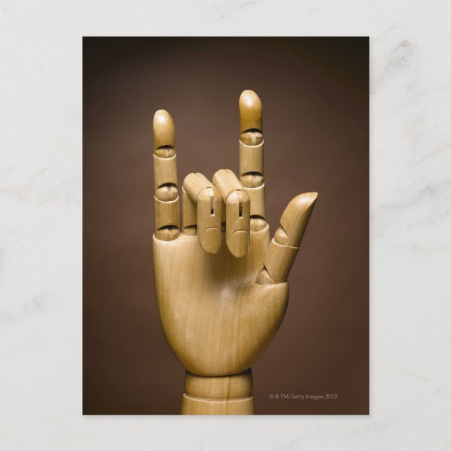 Holzhandindex und ausgestreckter kleiner Finger, Postkarte (Vorderseite)