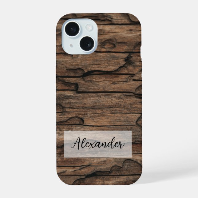 Holzhandkoffer mit Ridges und Unvollkommenheiten iPhone 15 Hülle (Rückseite)