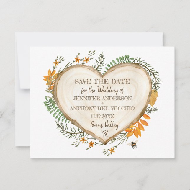 Holzhauerkörper Save the Date Holzherz Einladung (Vorderseite)