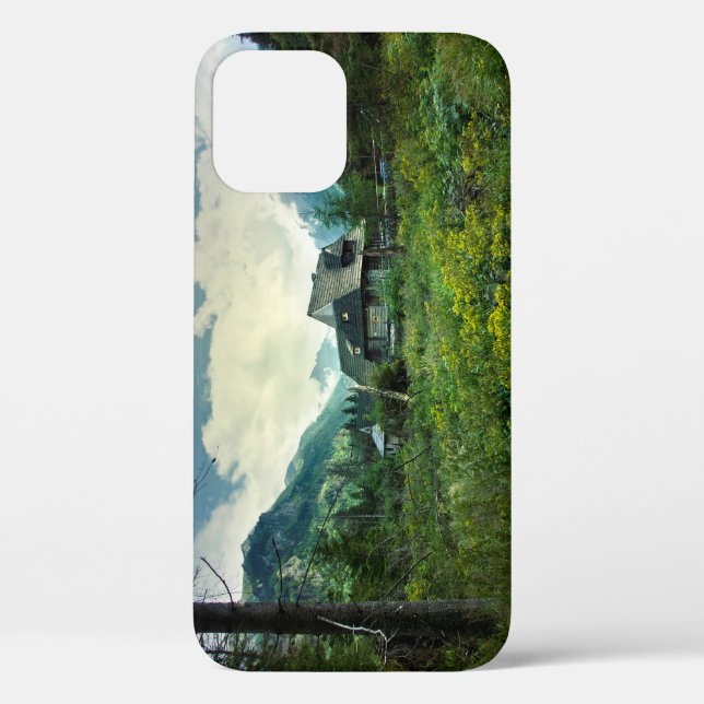 Holzhaus, Berglandschaft. Case-Mate iPhone Hülle (Rückseite)
