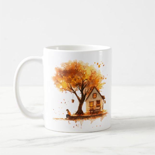 "Holzhaus von Herbst Baum: warme Landschaft" Kaffeetasse (Links)