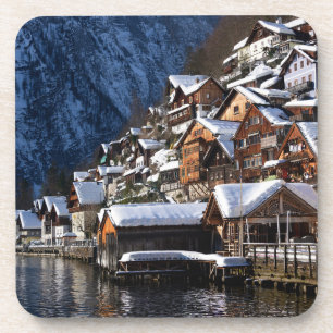 Holzhäuser am See in Hallstatt, Österreich Getränkeuntersetzer