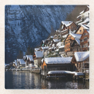 Holzhäuser am See in Hallstatt, Österreich Glasuntersetzer