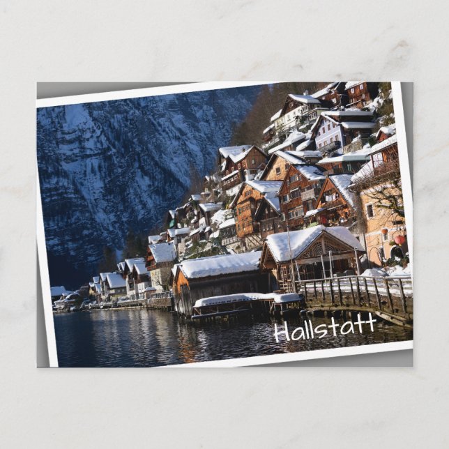 Holzhäuser am See in Hallstatt, Österreich Postkarte (Vorderseite)