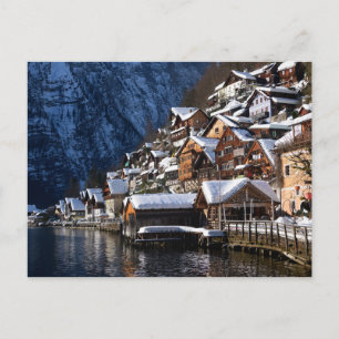 Holzhäuser am See in Hallstatt, Österreich Postkarte
