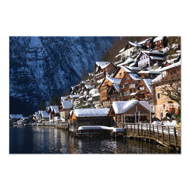 Holzhäuser am Seeufer in Hallstatt, Österreich Fotodruck (Vorne)