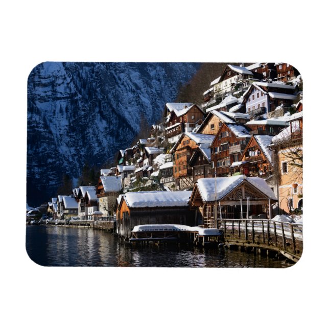 Holzhäuser am Seeufer in Hallstatt, Österreich Magnet (Horizontal)