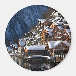 Holzhäuser am Seeufer in Hallstatt, Österreich Magnet