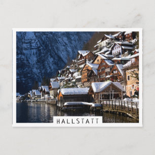 Holzhäuser am Seeufer in Hallstatt, Österreich Postkarte