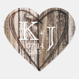 Holzherz Etching Rustic Monogram Wedding Label Herz-Aufkleber