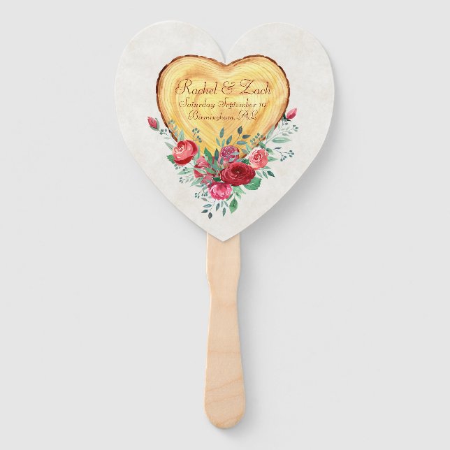 Holzherz und Rose Liebe Land Fächer (Vorderseite)