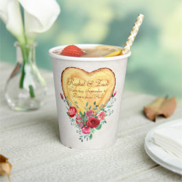 Holzherz und Rose Liebe Land Pappbecher