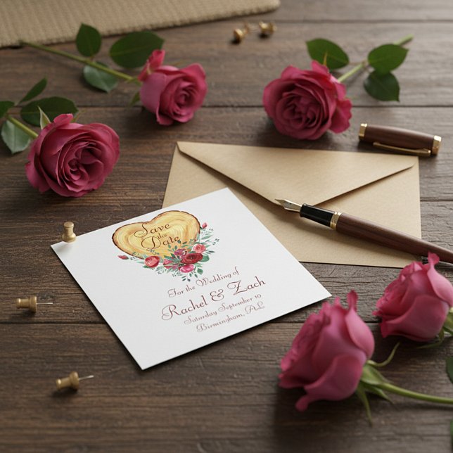 Holzherz und Rose Liebe Land Save The Date (Von Creator hochgeladen)