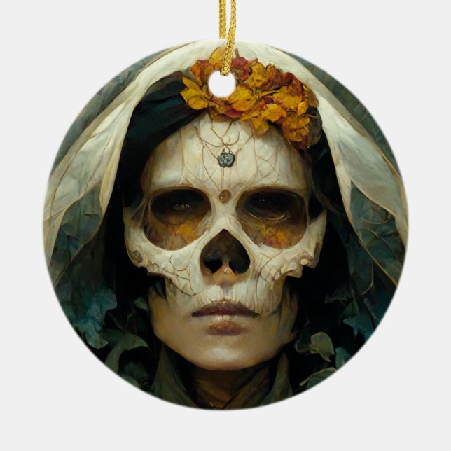 Holzhexe 2 Fantasie Keramik Ornament (Vorne)