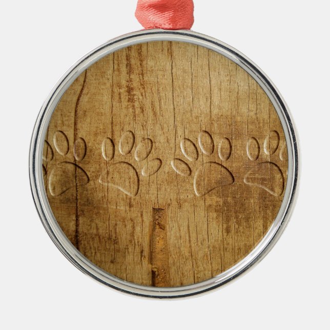 Holzhundpfoilgeflecht Print Silbernes Ornament (Vorne)