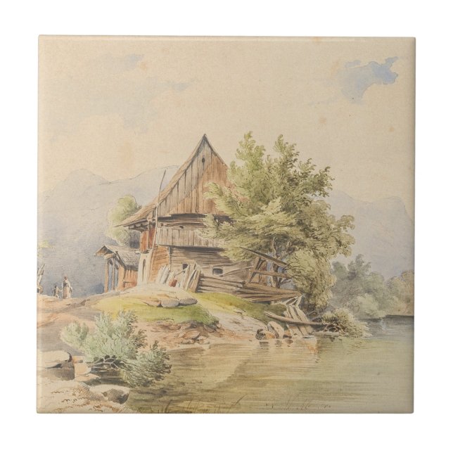 Holzhütte am See - Carl Lafite Fliese (Vorderseite)