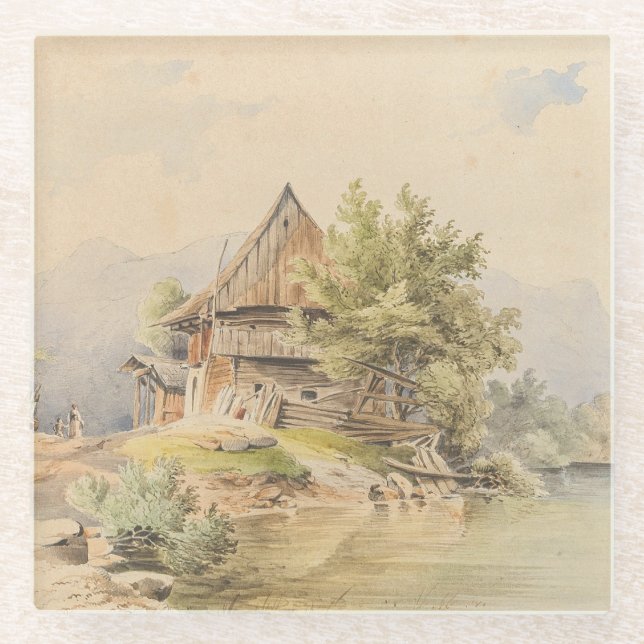 Holzhütte am See - Carl Lafite Glasuntersetzer (Vorderseite)